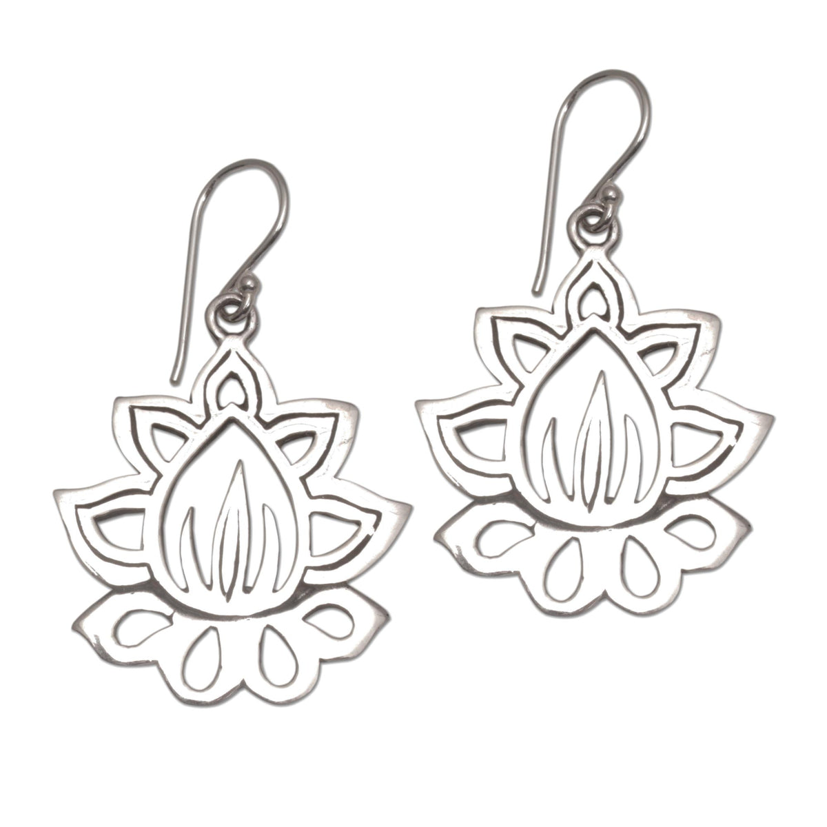 UNDISCOVERED Artisan Box Sterling Silver Lotus Flower Dangle Earrings from Bali