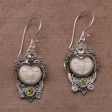 Load image into Gallery viewer, Peridot and Cow Bone Sterling Silver Celuk Dangle Earrings - Celuk Prince | NOVICA
