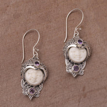 Load image into Gallery viewer, Amethyst and Cow Bone Sterling Silver Celuk Dangle Earrings - Celuk Prince | NOVICA
