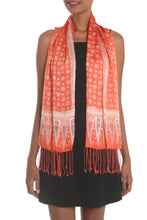 Load image into Gallery viewer, Batik Silk Shawl with Truntum Motifs in Tangerine from Bali - Truntum Majesty | NOVICA
