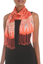 Load image into Gallery viewer, Batik Silk Shawl with Truntum Motifs in Tangerine from Bali - Truntum Majesty | NOVICA
