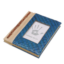 Load image into Gallery viewer, Hand-Woven Pandan Leaf Journal with Photo Cover in Blue - Woven Memories in Blue | NOVICA
