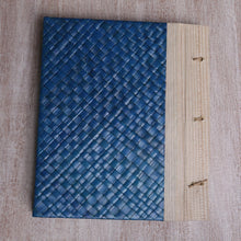 Load image into Gallery viewer, Hand-Woven Pandan Leaf Journal with Photo Cover in Blue - Woven Memories in Blue | NOVICA
