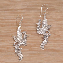 Load image into Gallery viewer, Peacock Motif Sterling Silver Dangle Earrings - Merak Majesty | NOVICA
