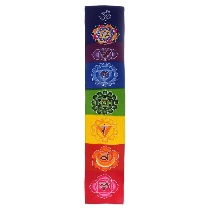 Floral Chakra Batik Rayon Wall Hanging from Bali - Meditation Chakra | NOVICA