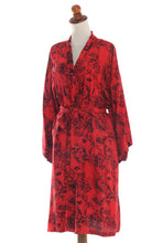 Load image into Gallery viewer, Red and Black Rayon Hand Crafted Floral Batik Short Robe - Adoration | NOVICA
