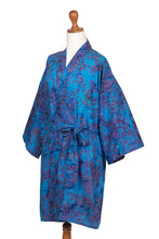 Load image into Gallery viewer, 100% Cotton Artisan Batik Robe - Moonlit Blossoms | NOVICA
