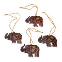 Load image into Gallery viewer, Set of 4 Coconut Shell Traditional Elephant Ornaments - Imperial Elephants | NOVICA
