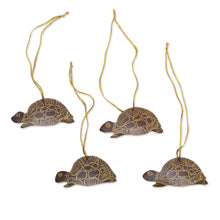 Load image into Gallery viewer, Set of 4 Handmade Brown Coconut Shell Turtle Ornaments - Royal Turtle | NOVICA
