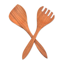 Load image into Gallery viewer, Teak Wood Serving Utensils (Pair) - Salad Serenade | NOVICA
