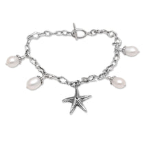 Load image into Gallery viewer, Cultured Freshwater Pearl and Silver Starfish Charm Bracelet - Sea Star | NOVICA
