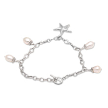Load image into Gallery viewer, Cultured Freshwater Pearl and Silver Starfish Charm Bracelet - Sea Star | NOVICA

