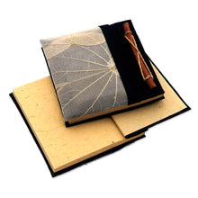 Load image into Gallery viewer, Handmade Banana Bark and Kupu-Kupu Leaf Notebook (Pair) - Autumn Scribble | NOVICA
