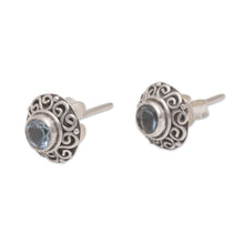 Load image into Gallery viewer, Swirl Pattern Blue Topaz Stud Earrings from Bali - God Eye | NOVICA
