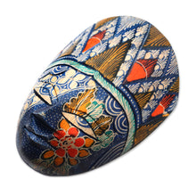 Load image into Gallery viewer, Batik Wood Mask in Blue and Multicolor from Java - Blue Princess | NOVICA
