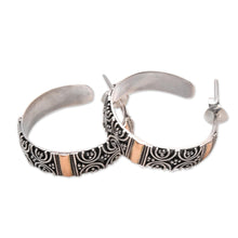 Load image into Gallery viewer, Circle Motif Gold Accented Sterling Silver Earrings - Semicircle Loops | NOVICA
