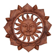 Load image into Gallery viewer, Floral Sun-Themed Suar Wood Relief Panel from Bali - Sun Flower | NOVICA
