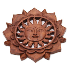 Load image into Gallery viewer, Floral Sun-Themed Suar Wood Relief Panel from Bali - Sun Flower | NOVICA
