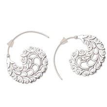 Load image into Gallery viewer, Vine Pattern Sterling Silver Half-Hoop Earrings from Bali - Romantic Vines | NOVICA
