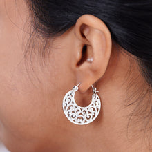 Load image into Gallery viewer, Openwork Sterling Silver Hoop Earrings from Bali - Beautiful Curves | NOVICA
