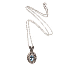 Load image into Gallery viewer, Swirl Pattern Blue Topaz Pendant Necklace from Bali - Angel Eye | NOVICA
