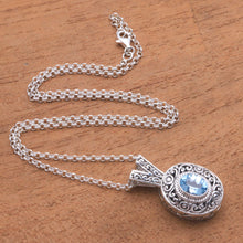 Load image into Gallery viewer, Swirl Pattern Blue Topaz Pendant Necklace from Bali - Angel Eye | NOVICA
