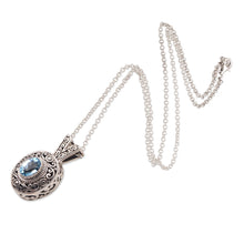 Load image into Gallery viewer, Swirl Pattern Blue Topaz Pendant Necklace from Bali - Angel Eye | NOVICA
