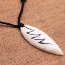 Load image into Gallery viewer, Lightning Bolt Bone and Resin Pendant Necklace from Bali - Beautiful Lightning | NOVICA
