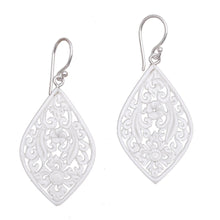 Load image into Gallery viewer, Hand-Carved Floral Bone Dangle Earrings from Bali - Bali Windows | NOVICA

