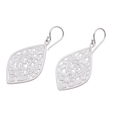 Load image into Gallery viewer, Hand-Carved Floral Bone Dangle Earrings from Bali - Bali Windows | NOVICA
