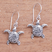 Load image into Gallery viewer, Sterling Silver Sea Turtle Dangle Earrings from Bali - Baby Turtles | NOVICA
