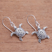 Load image into Gallery viewer, Sterling Silver Sea Turtle Dangle Earrings from Bali - Baby Turtles | NOVICA
