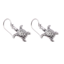 Load image into Gallery viewer, Sterling Silver Sea Turtle Dangle Earrings from Bali - Baby Turtles | NOVICA
