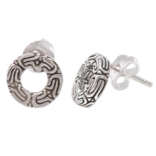 Load image into Gallery viewer, Circular Patterned Sterling Silver Stud Earrings from Bali - Round Borobudur | NOVICA
