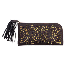 Load image into Gallery viewer, Circle Pattern Leather Clutch in Espresso from Bali 'Borobudur Stars in Coffee'
