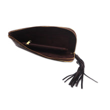 Load image into Gallery viewer, Circle Pattern Leather Clutch in Espresso from Bali 'Borobudur Stars in Coffee'
