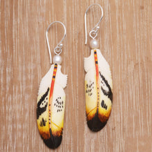 Load image into Gallery viewer, Cultured Pearl Feather Dangle Earrings from Bali - Stunning Feathers | NOVICA
