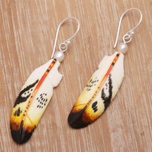 Load image into Gallery viewer, Cultured Pearl Feather Dangle Earrings from Bali - Stunning Feathers | NOVICA
