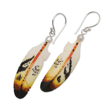 Load image into Gallery viewer, Cultured Pearl Feather Dangle Earrings from Bali - Stunning Feathers | NOVICA
