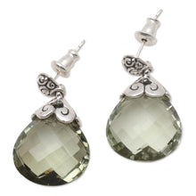 Load image into Gallery viewer, Silver Earrings from Bali Featuring 10 Carats of Prasiolite - Dazzling | NOVICA
