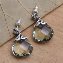 Load image into Gallery viewer, Silver Earrings from Bali Featuring 10 Carats of Prasiolite - Dazzling | NOVICA
