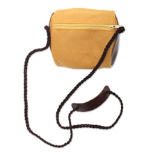 Load image into Gallery viewer, Small Javanese Cotton and Leather Sling Bag - Java Barrel | NOVICA
