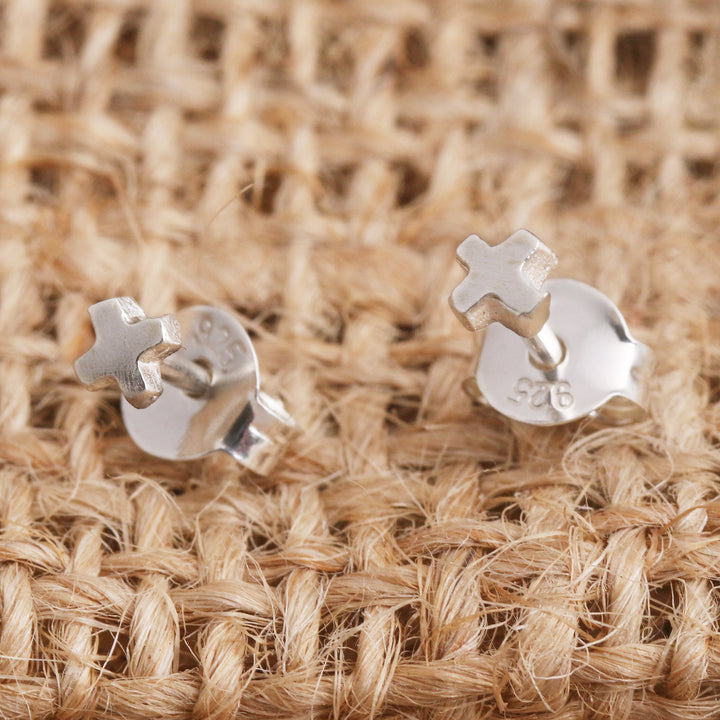 Sterling Silver X Shaped Stud Earrings - Mark the Spot | NOVICA