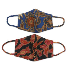 Load image into Gallery viewer, Pair of Cotton Batik Beaded Face Masks - Beaded Batik | NOVICA
