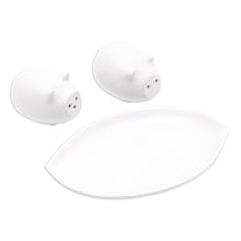 Load image into Gallery viewer, Matte White Ceramic Pig Salt and Pepper Shakers with Tray - Portly Pigs in White | NOVICA
