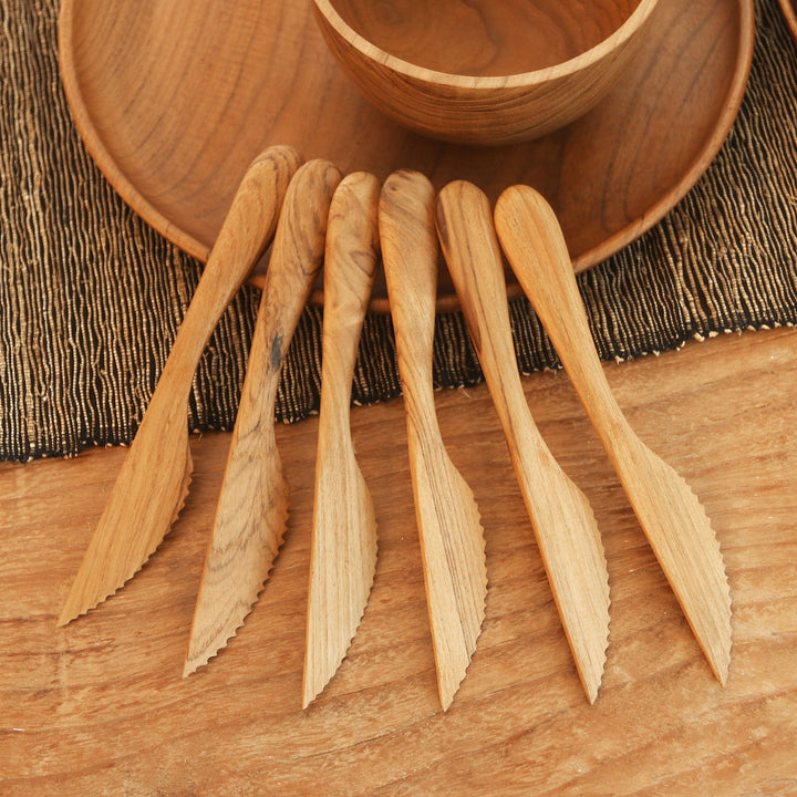 Handmade Teak Wood Dinner Knives from Bali (Set of 6) - Sharp Set | NOVICA