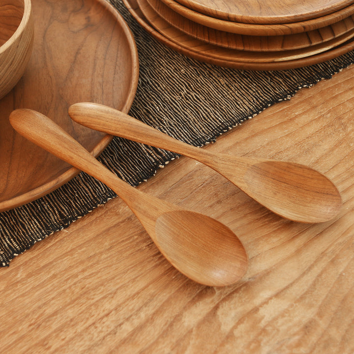 Hand Made Teak Wood Salad Spoons from Bali (Pair) - Hearty Meal | NOVICA