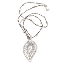 Load image into Gallery viewer, Sterling Silver and Cultured Pearl Pendant Necklace - Miana Leaves | NOVICA
