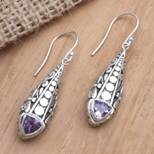 Load image into Gallery viewer, Amethyst and Blue Topaz Dangle Earrings - Dragonfly Wish | NOVICA
