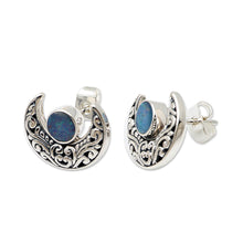 Load image into Gallery viewer, Opal and Sterling Silver Crescent Moon Button Earrings - Embellished Moon | NOVICA
